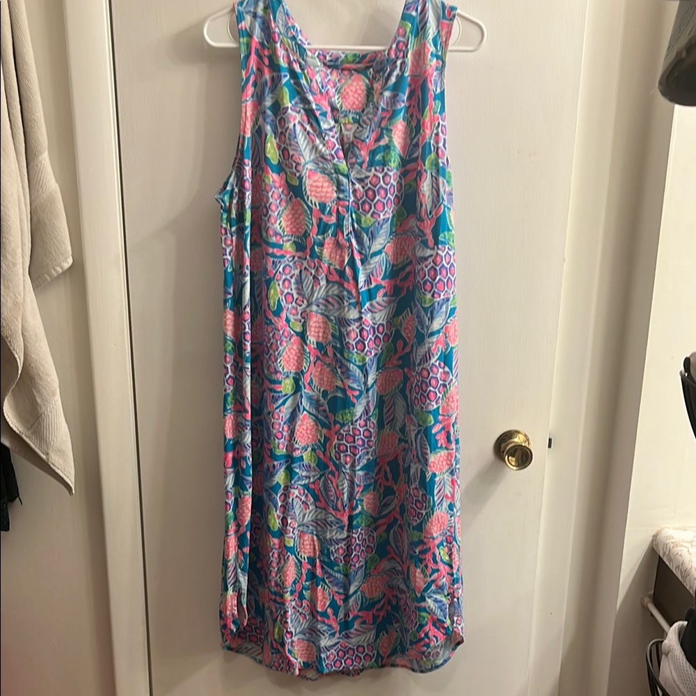 Lilly Pulitzer Pink and Green Sleeveless Scoop Neck Midi Sundress